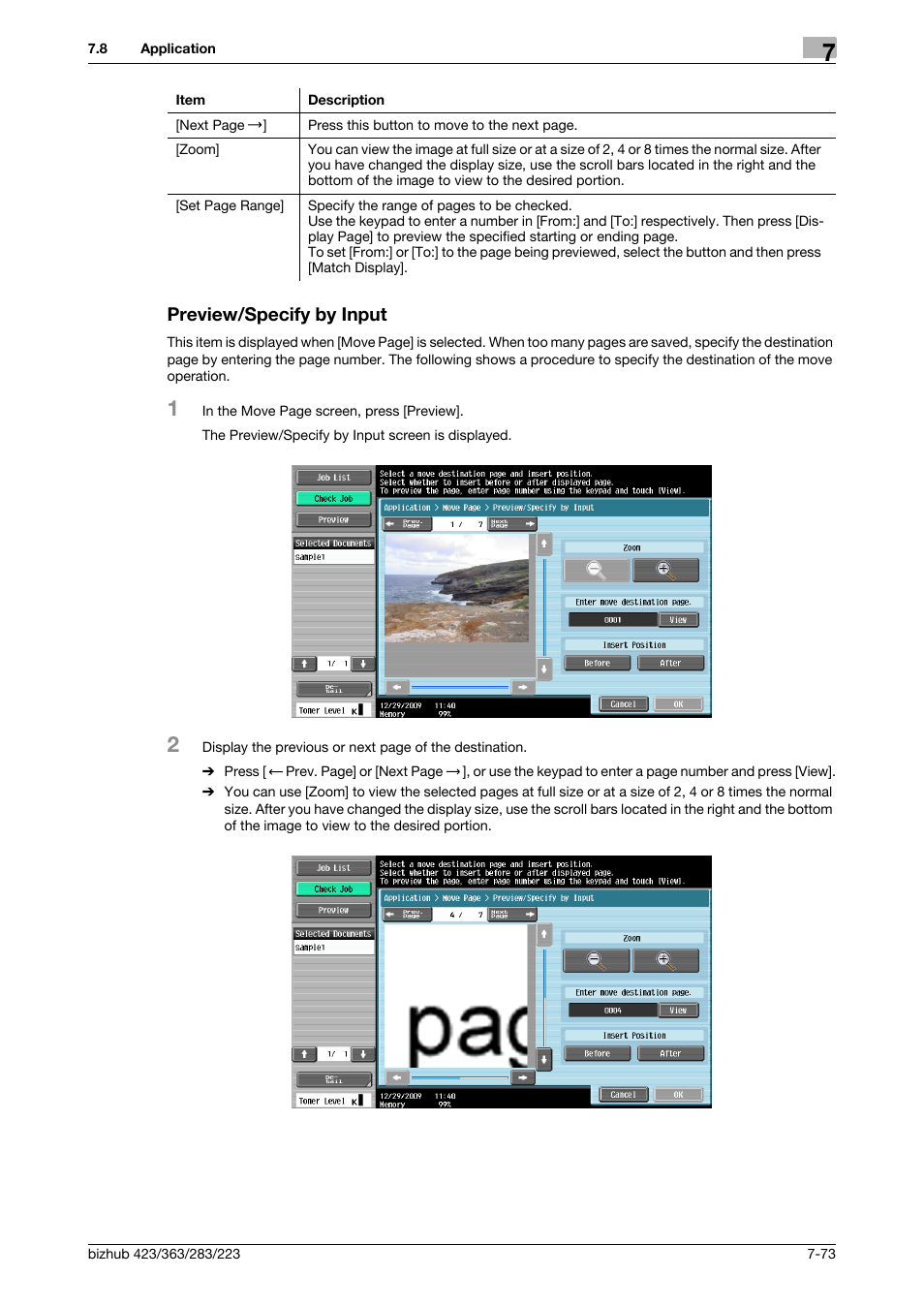 Preview/specify by input, Preview/specify by input -73, P. 7-73) | Konica Minolta BIZHUB 223 User Manual | Page 181 / 302