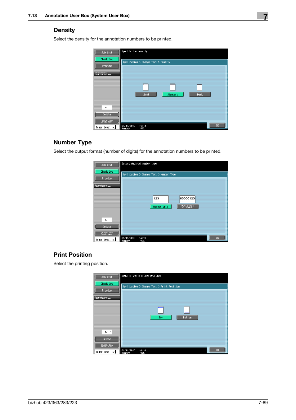 Density, Number type, Print position | Density -89 number type -89 print position -89 | Konica Minolta BIZHUB 223 User Manual | Page 197 / 302