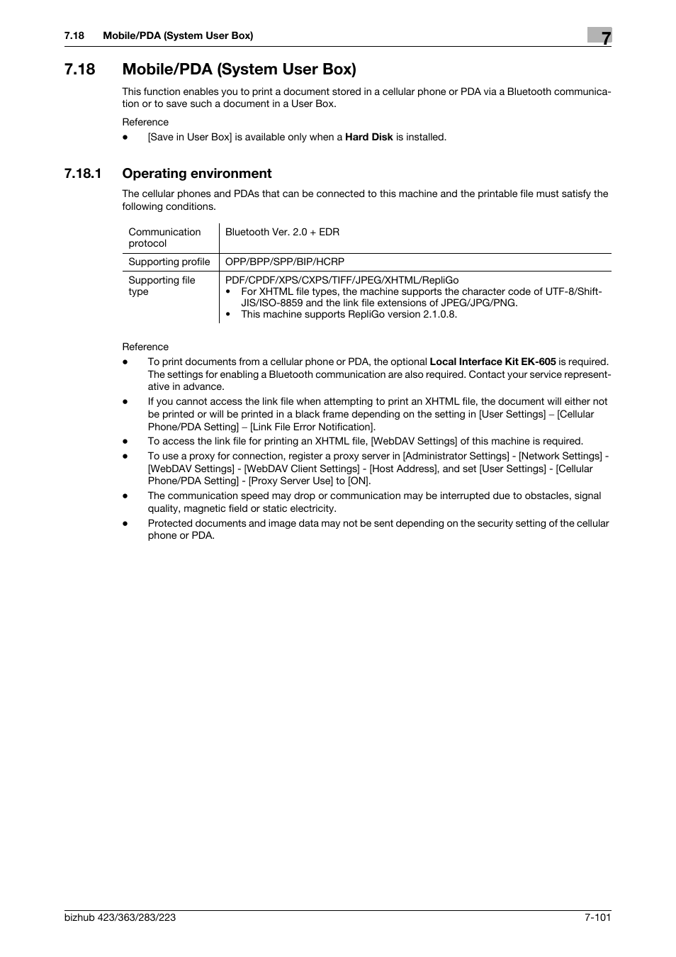 18 mobile/pda (system user box), 1 operating environment, Mobile/pda (system user box) -101 | Operating environment -101, Save in user box] (p. 7-101) | Konica Minolta BIZHUB 223 User Manual | Page 209 / 302