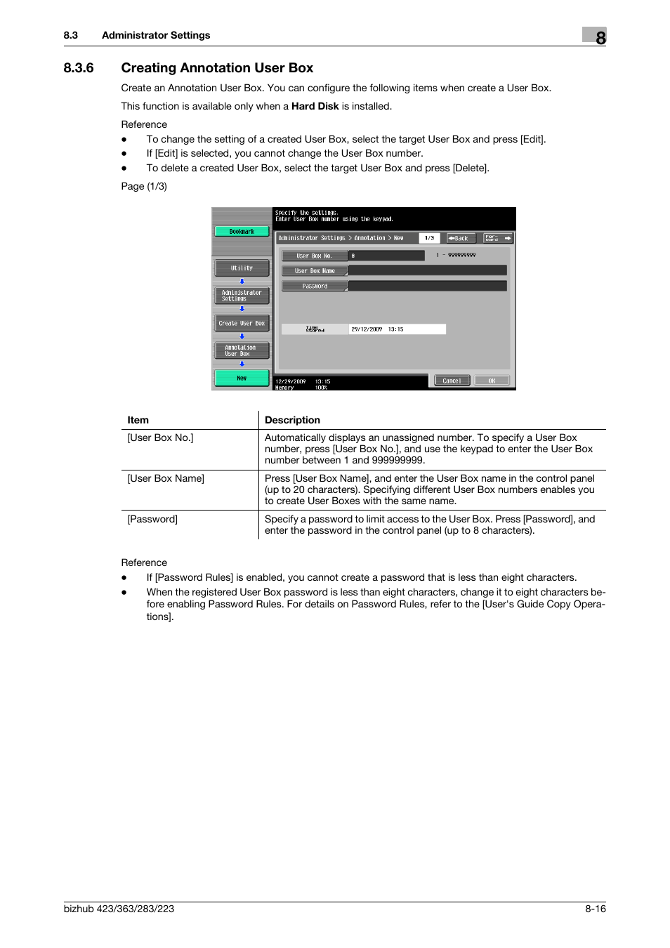 6 creating annotation user box, Creating annotation user box -16, P. 8-16) | Konica Minolta BIZHUB 223 User Manual | Page 229 / 302