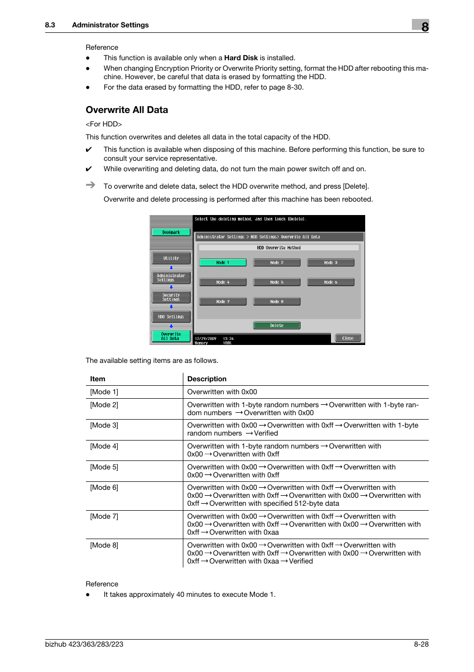 Overwrite all data, Overwrite all data -28, P. 8-28) | Konica Minolta BIZHUB 223 User Manual | Page 241 / 302