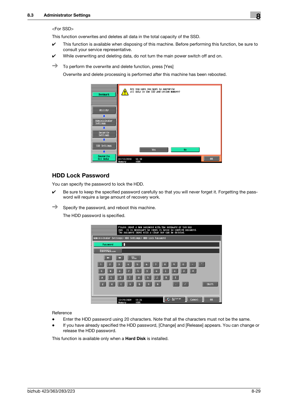 Hdd lock password, Hdd lock password -29, P. 8-29) | Konica Minolta BIZHUB 223 User Manual | Page 242 / 302