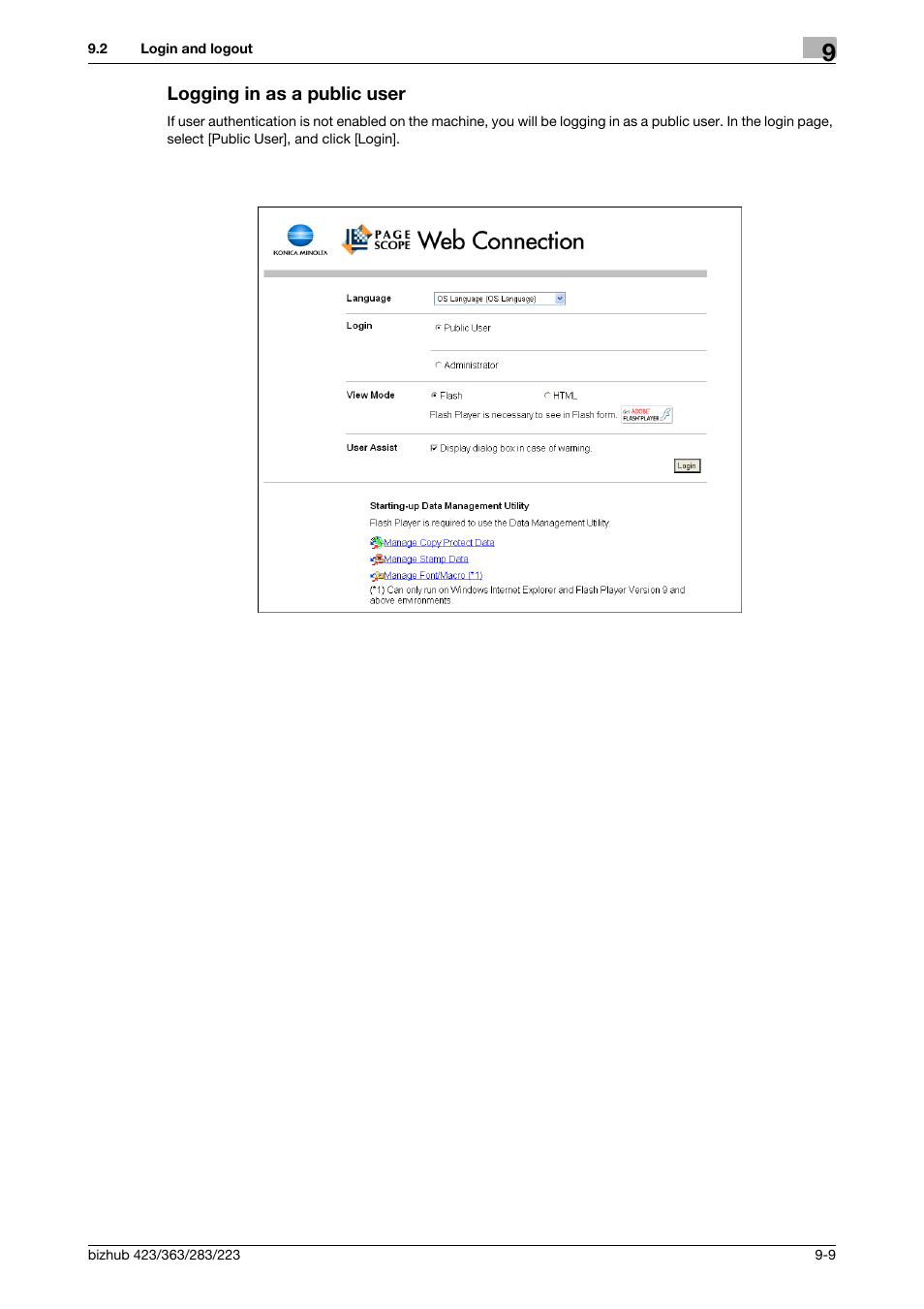 Logging in as a public user, Logging in as a public user -9 | Konica Minolta BIZHUB 223 User Manual | Page 254 / 302