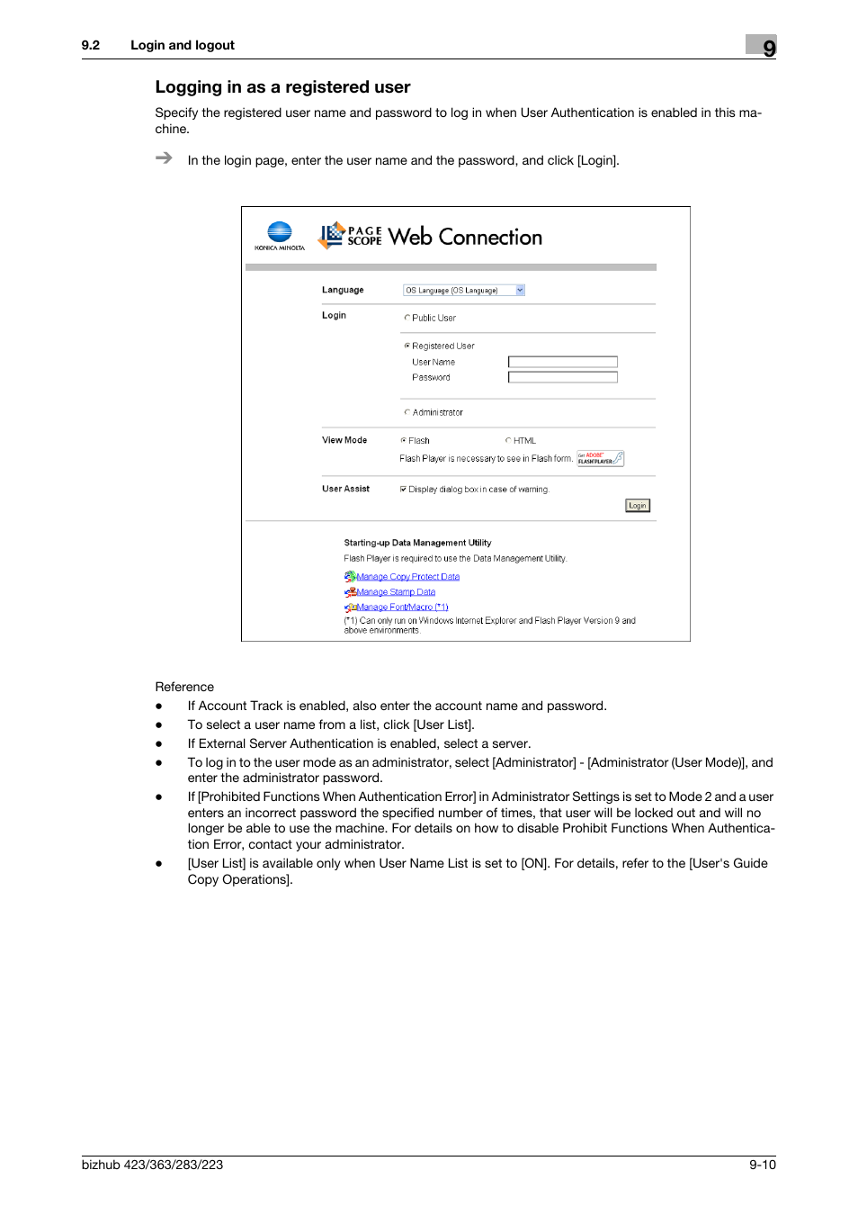 Logging in as a registered user, Logging in as a registered user -10 | Konica Minolta BIZHUB 223 User Manual | Page 255 / 302