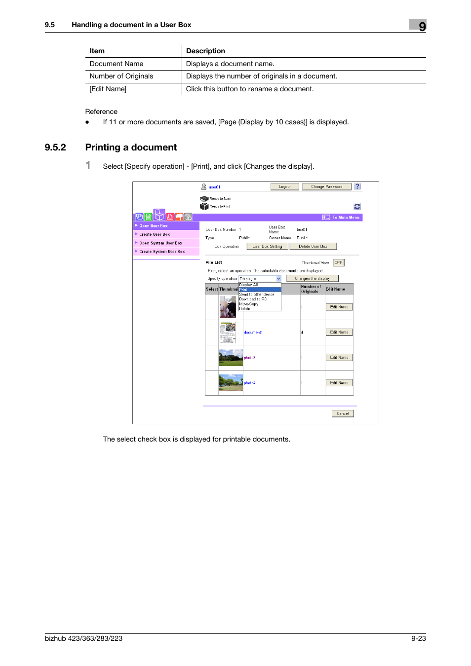 2 printing a document, Printing a document -23 | Konica Minolta BIZHUB 223 User Manual | Page 268 / 302