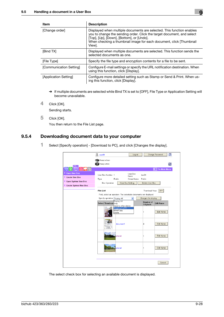 4 downloading document data to your computer, Downloading document data to your computer -28 | Konica Minolta BIZHUB 223 User Manual | Page 273 / 302