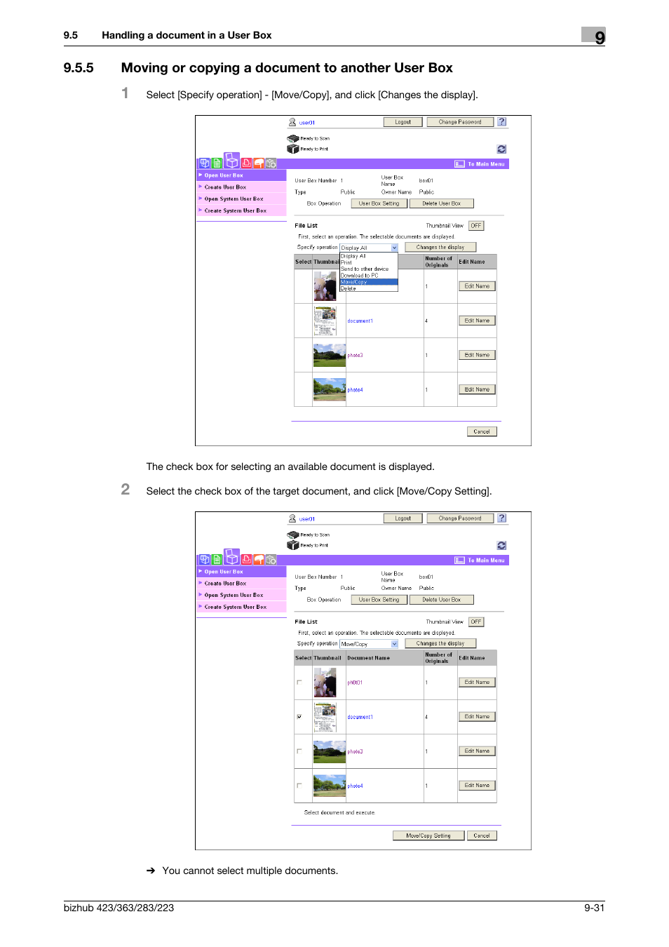5 moving or copying a document to another user box | Konica Minolta BIZHUB 223 User Manual | Page 276 / 302
