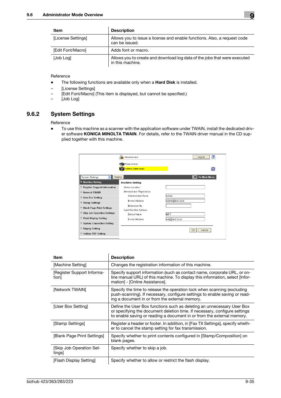 2 system settings, System settings -35 | Konica Minolta BIZHUB 223 User Manual | Page 280 / 302