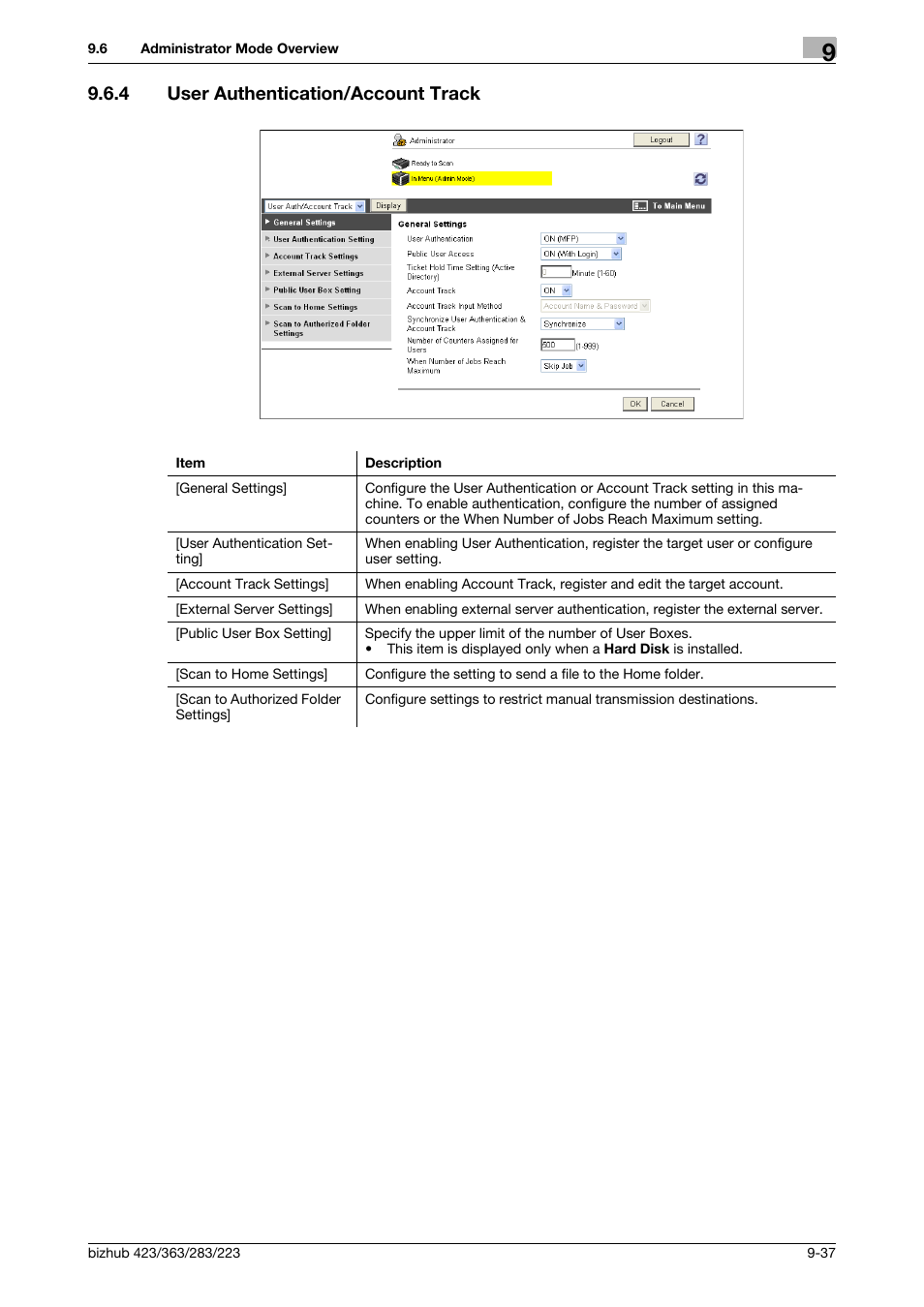 4 user authentication/account track, User authentication/account track -37 | Konica Minolta BIZHUB 223 User Manual | Page 282 / 302