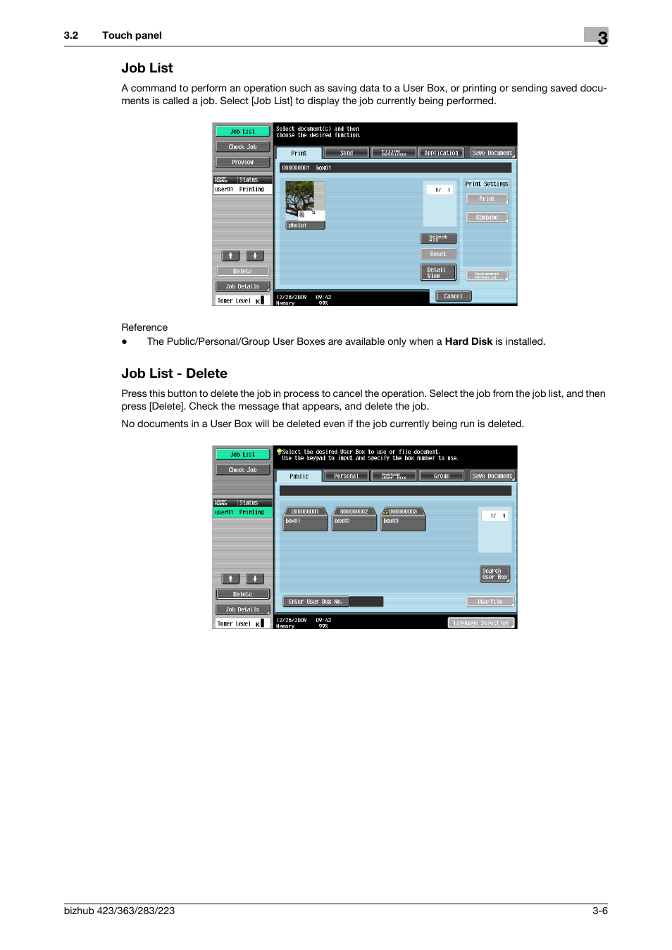 Job list, Job list - delete, Job list -6 job list - delete -6 | Konica Minolta BIZHUB 223 User Manual | Page 38 / 302