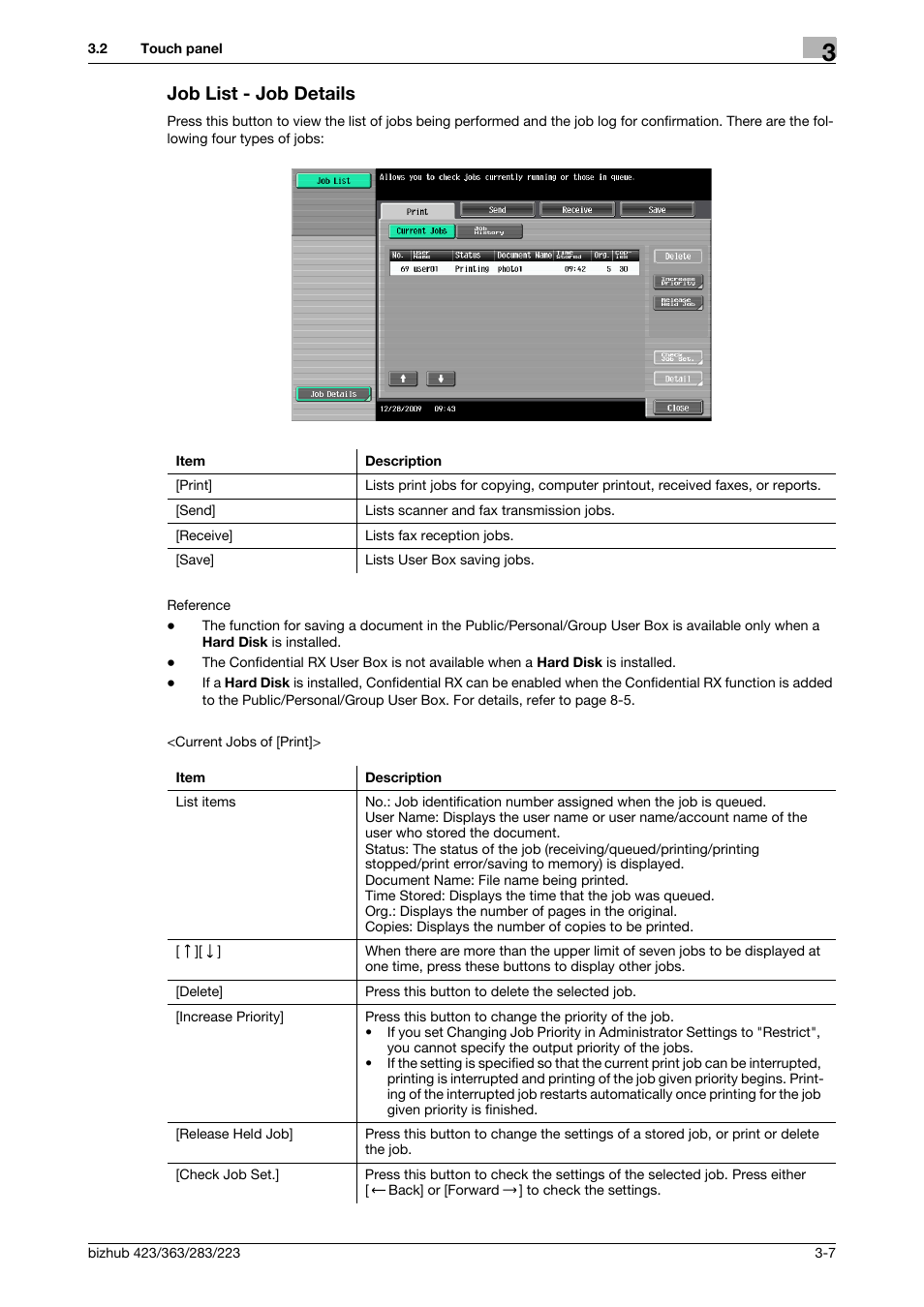 Job list - job details, Job list - job details -7 | Konica Minolta BIZHUB 223 User Manual | Page 39 / 302