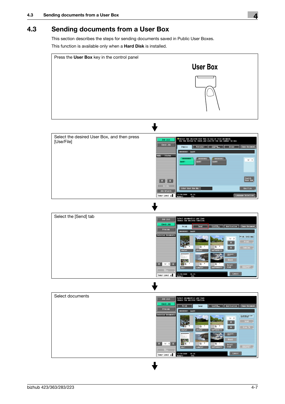 3 sending documents from a user box, Sending documents from a user box -7 | Konica Minolta BIZHUB 223 User Manual | Page 57 / 302