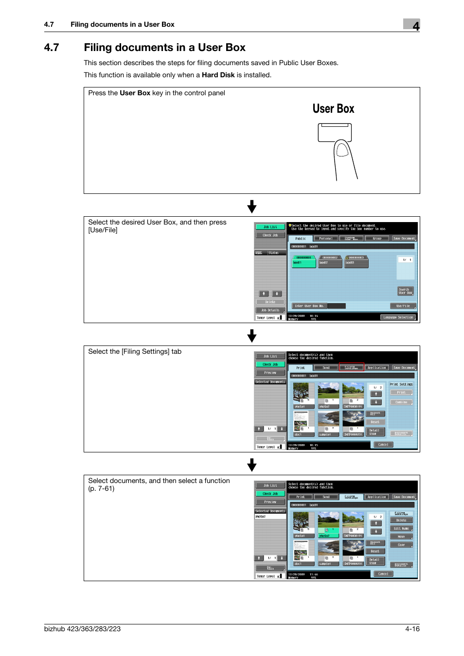 7 filing documents in a user box, Filing documents in a user box -16 | Konica Minolta BIZHUB 223 User Manual | Page 66 / 302