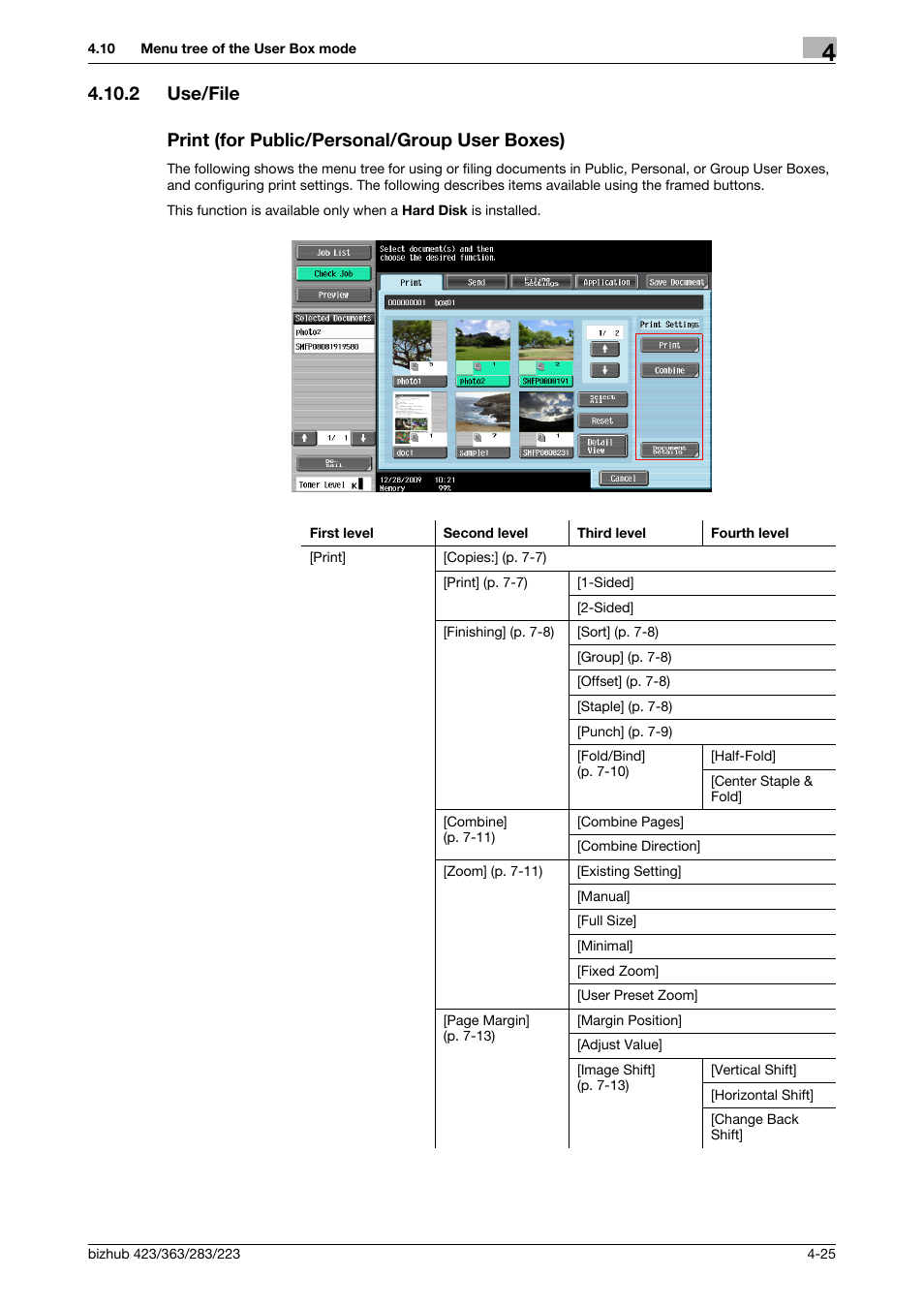 2 use/file, Print (for public/personal/group user boxes) | Konica Minolta BIZHUB 223 User Manual | Page 75 / 302