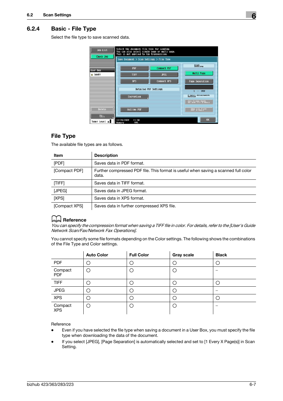 4 basic - file type, File type, Basic - file type -7 file type -7 | Type] (p. 6-7) | Konica Minolta BIZHUB 223 User Manual | Page 96 / 302