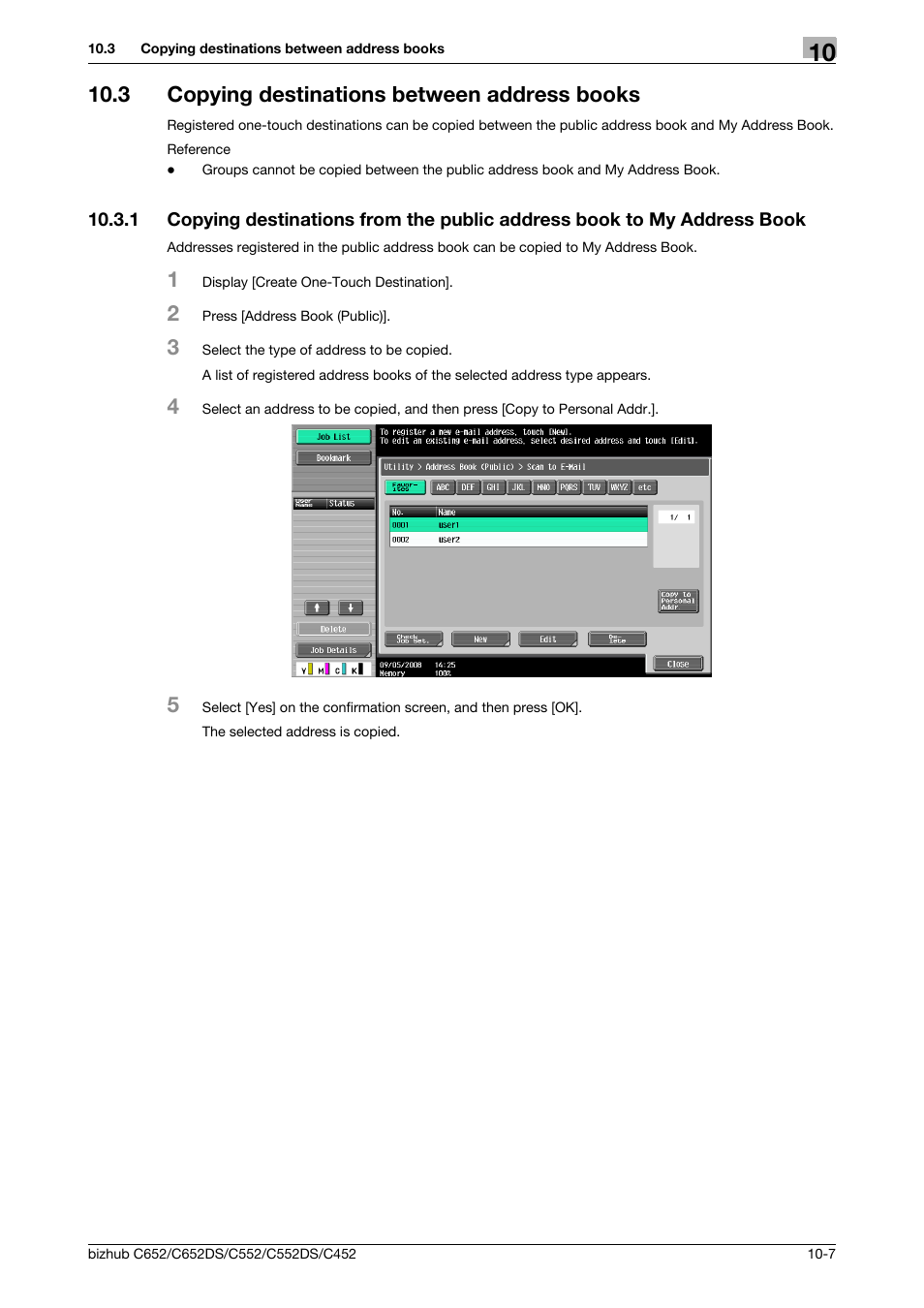 3 copying destinations between address books, Copying destinations between address books -7 | Konica Minolta BIZHUB C652DS User Manual | Page 104 / 110