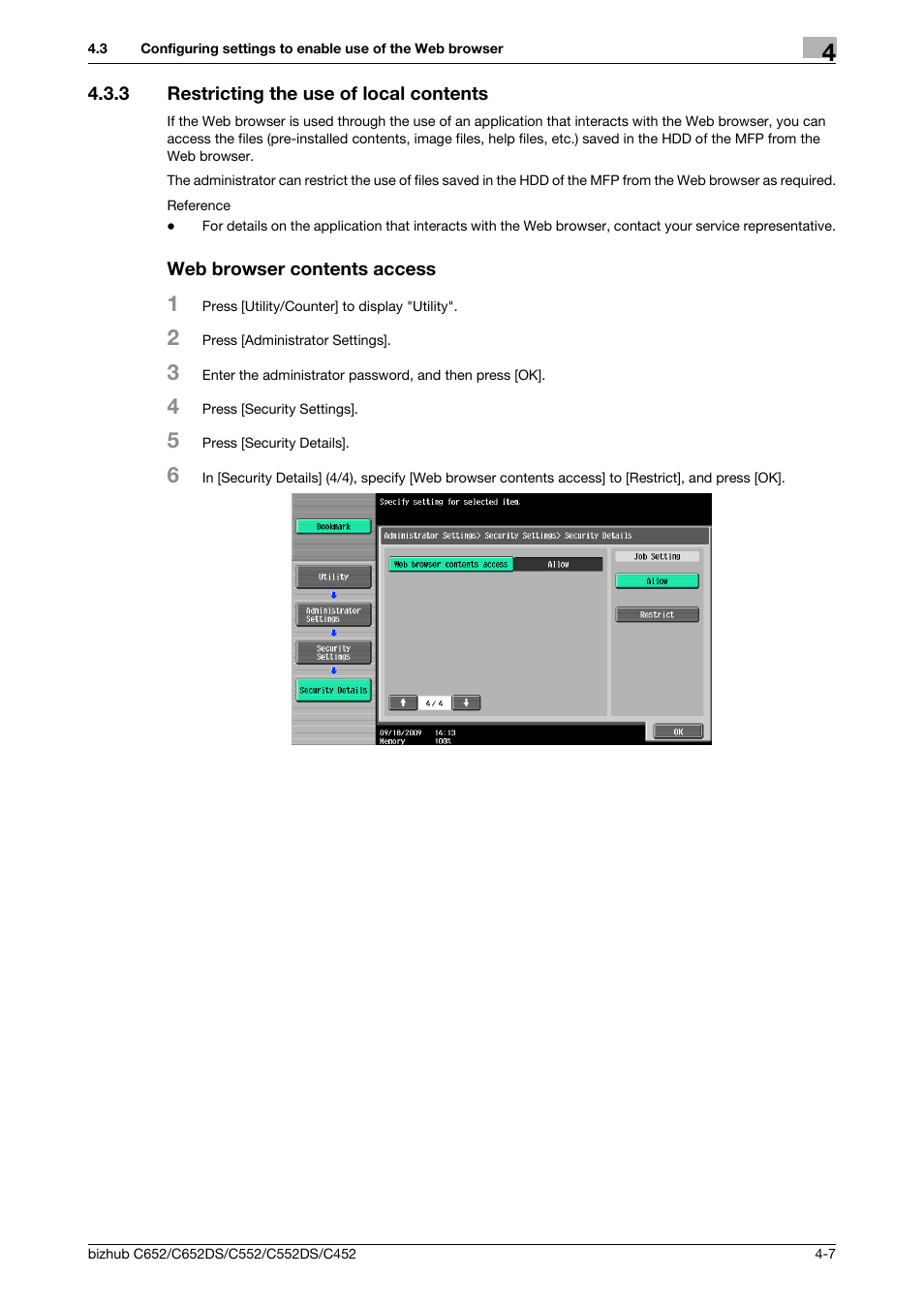 3 restricting the use of local contents, Web browser contents access | Konica Minolta BIZHUB C652DS User Manual | Page 25 / 110