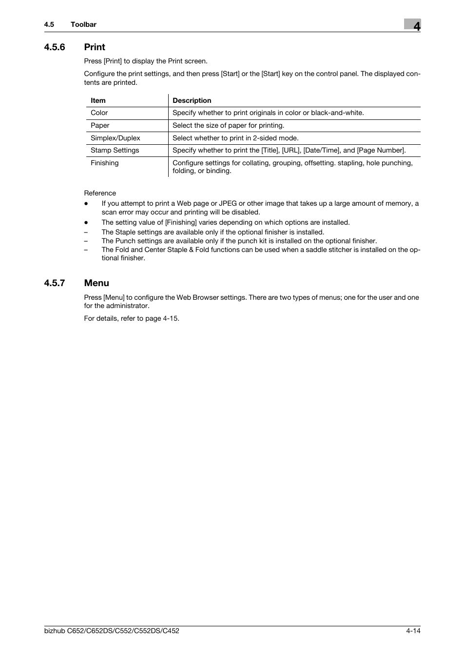 6 print, 7 menu, Print -14 | Menu -14 | Konica Minolta BIZHUB C652DS User Manual | Page 32 / 110