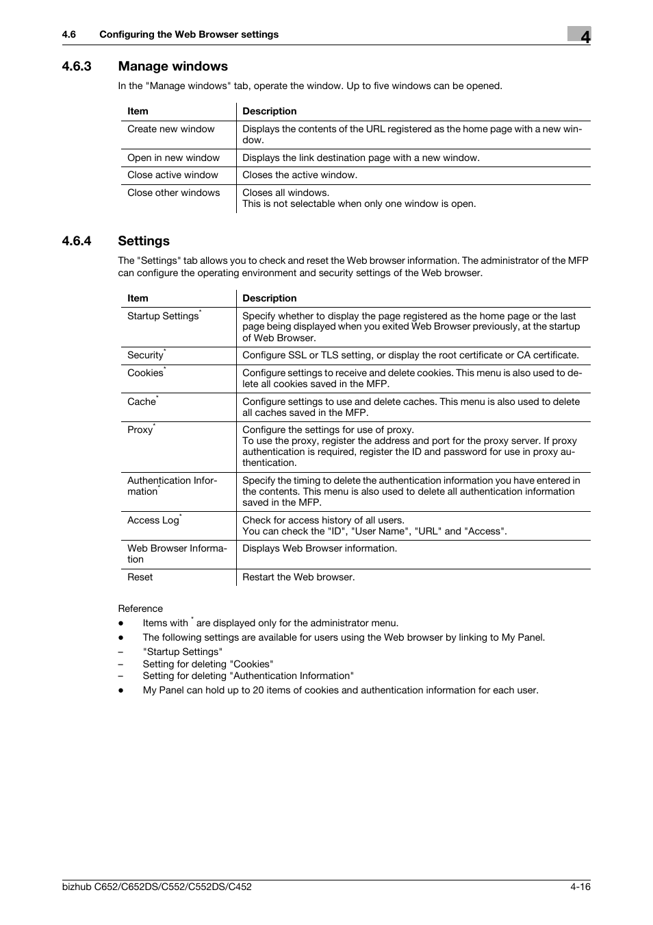 3 manage windows, 4 settings, Manage windows -16 | Settings -16 | Konica Minolta BIZHUB C652DS User Manual | Page 34 / 110