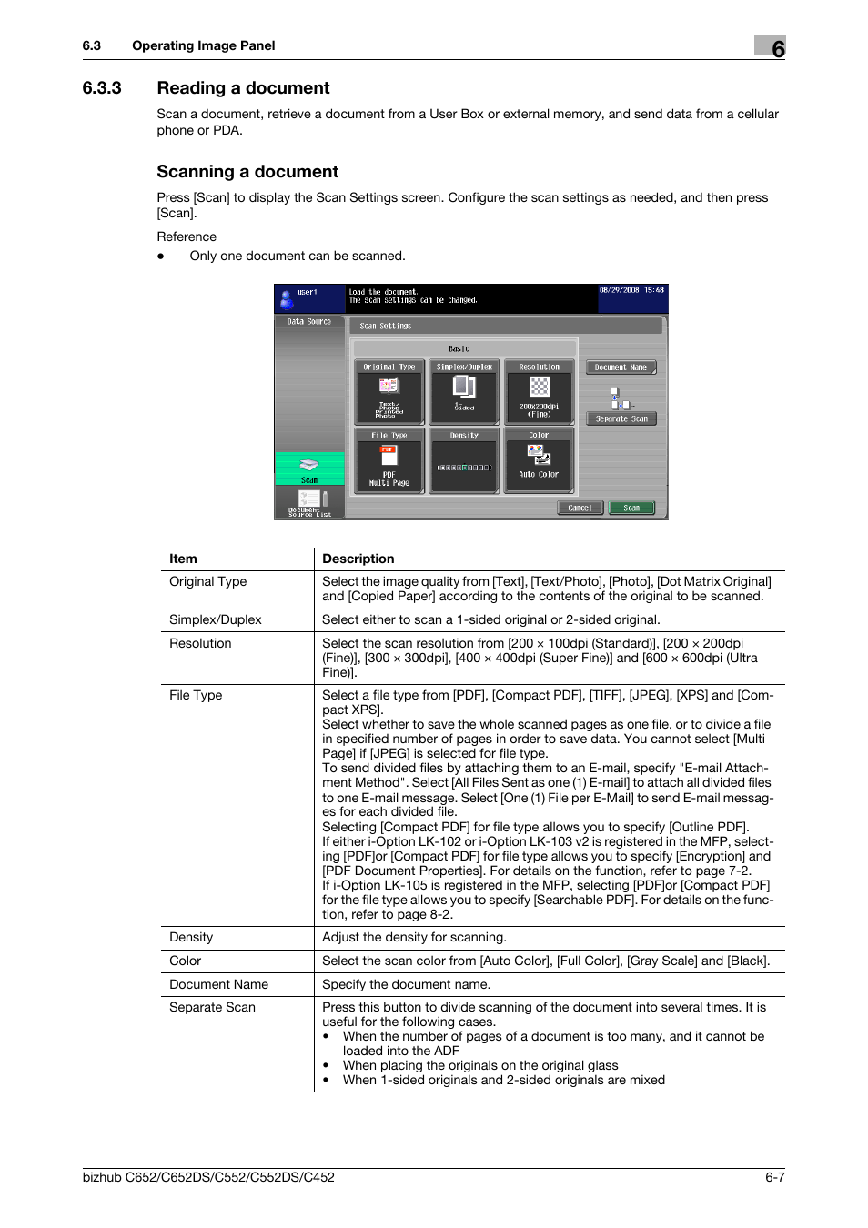 3 reading a document, Scanning a document, Reading a document -7 scanning a document -7 | Konica Minolta BIZHUB C652DS User Manual | Page 57 / 110