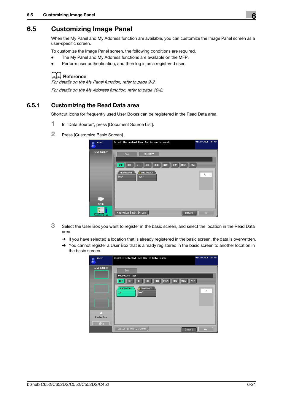 5 customizing image panel, 1 customizing the read data area, Customizing image panel -21 | Customizing the read data area -21 | Konica Minolta BIZHUB C652DS User Manual | Page 71 / 110