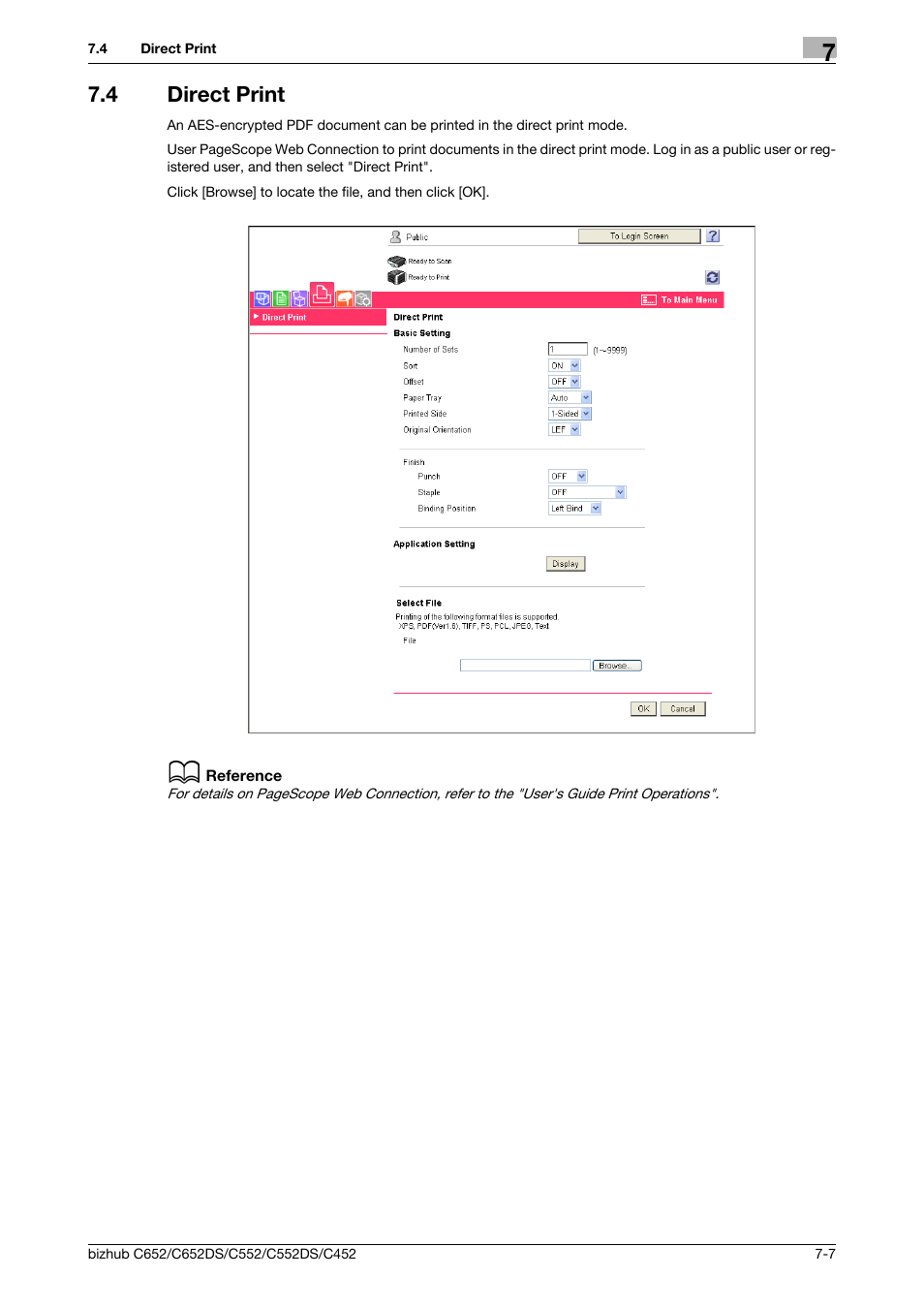 4 direct print, Direct print -7, Direct print mode (p. 7-7) | Konica Minolta BIZHUB C652DS User Manual | Page 80 / 110