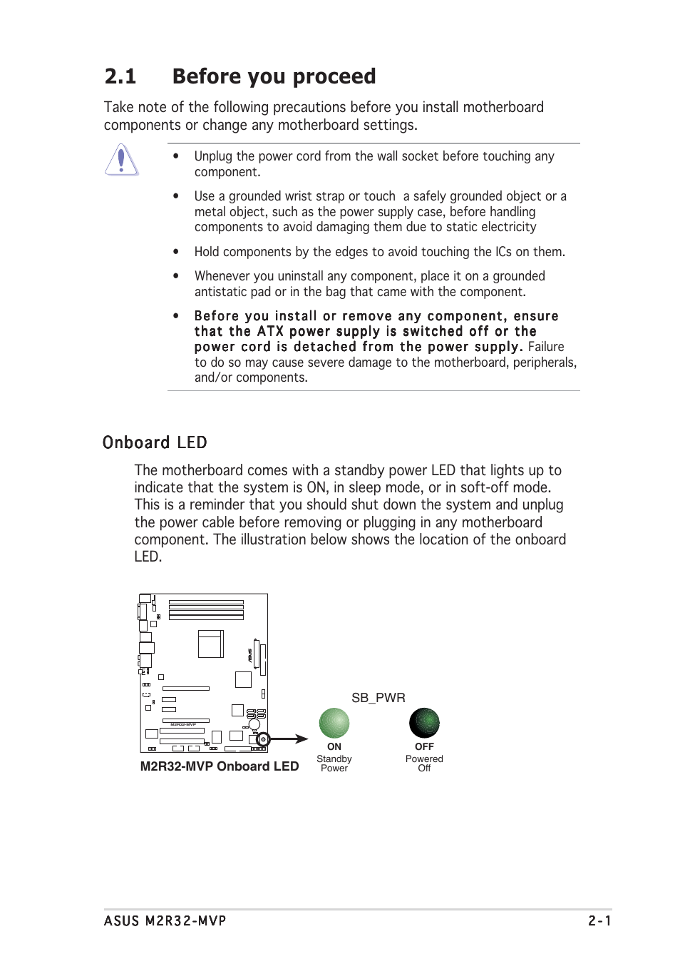 1 before you proceed, Onboard led | Asus M2R32-MVP User Manual | Page 23 / 60