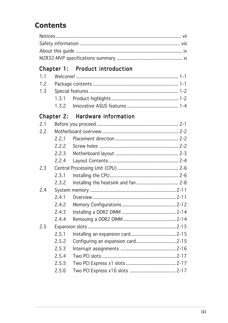 Asus M2R32-MVP User Manual | Page 3 / 60