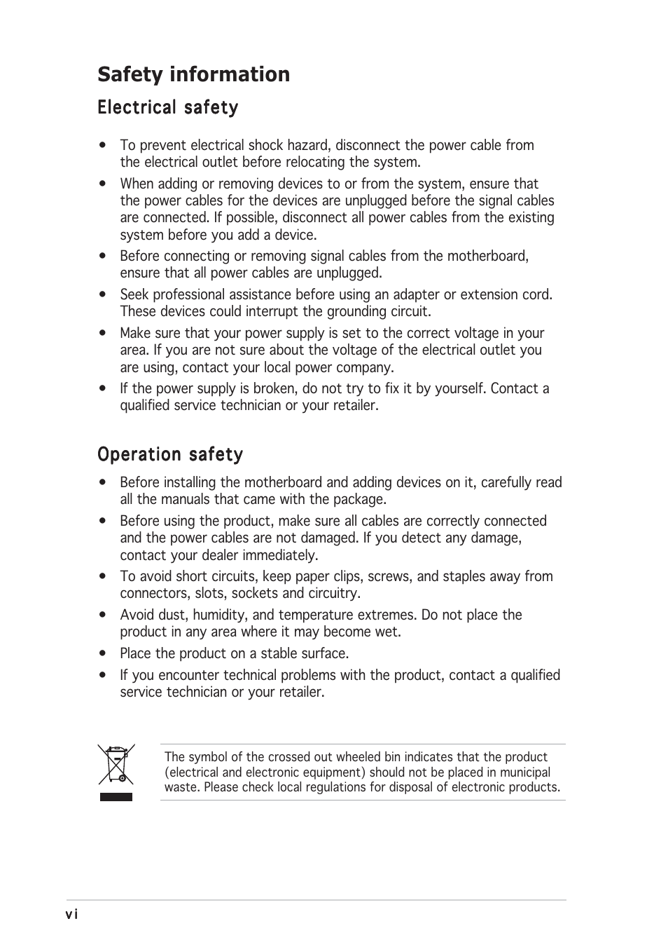 Safety information | Asus M2R32-MVP User Manual | Page 6 / 60