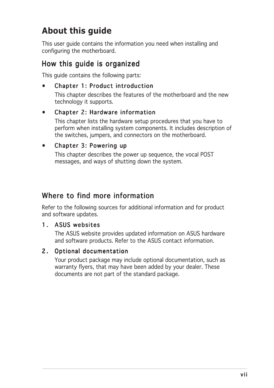 About this guide, How this guide is organized, Where to find more information | Asus M2R32-MVP User Manual | Page 7 / 60