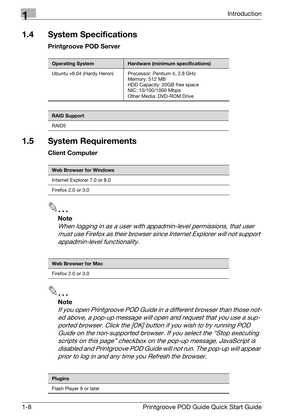 4 system specifications, 5 system requirements, System specifications -8 | System requirements -8 | Konica Minolta Printgroove User Manual | Page 11 / 114