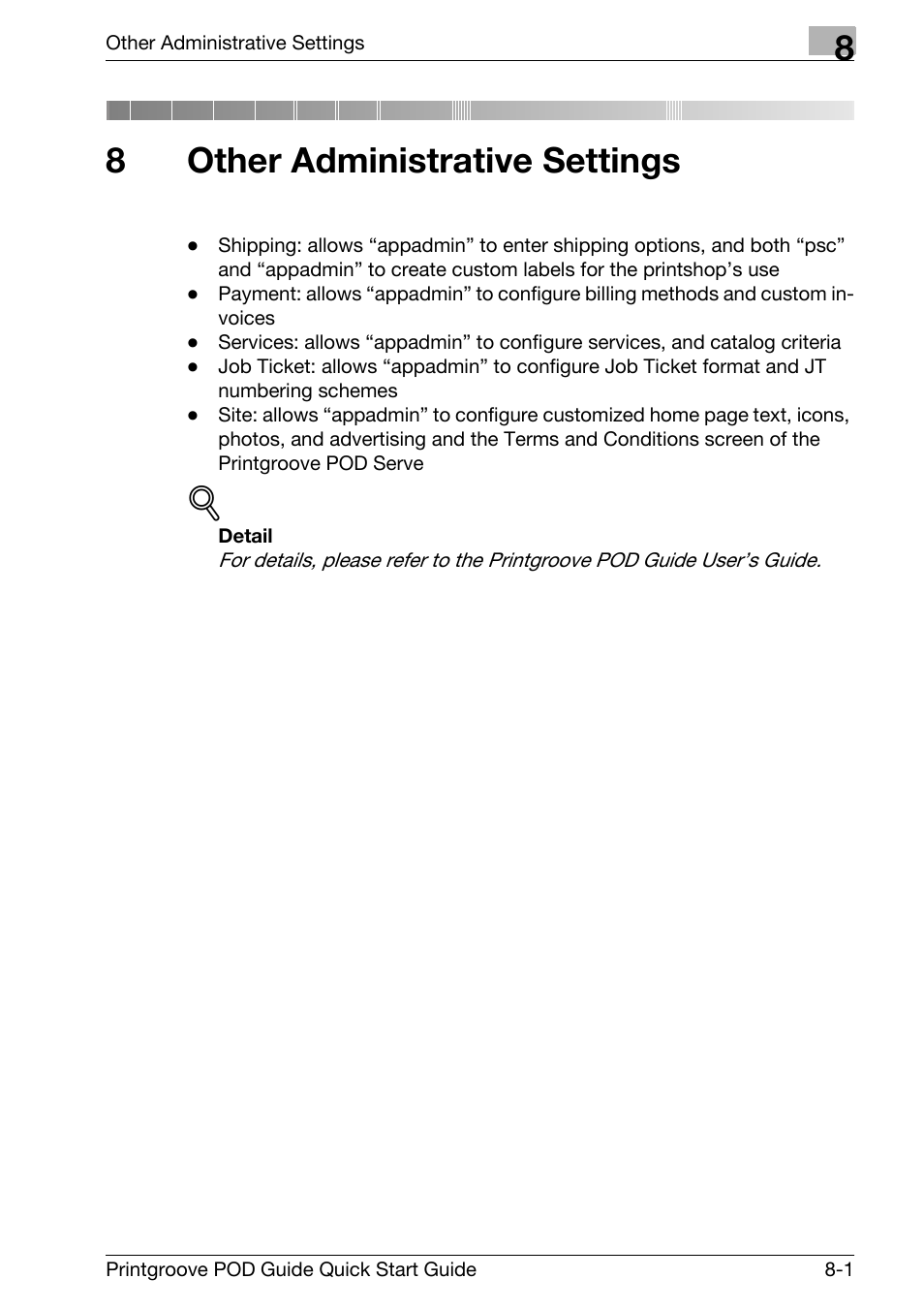 8 other administrative settings, Other administrative settings, 8other administrative settings | Konica Minolta Printgroove User Manual | Page 110 / 114