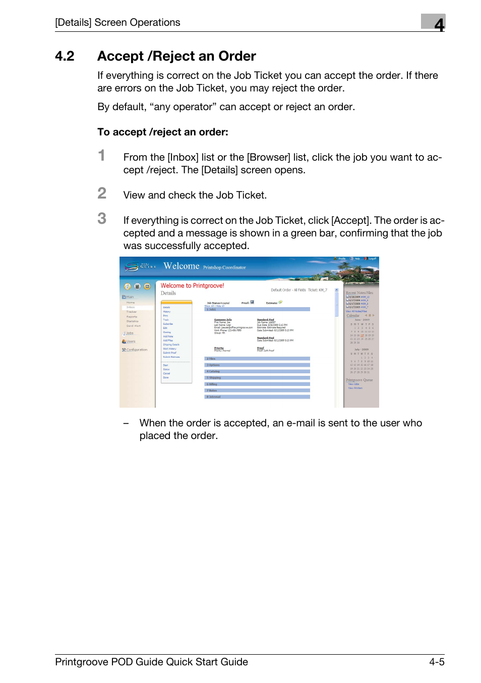 2 accept /reject an order, Accept /reject an order -5 | Konica Minolta Printgroove User Manual | Page 66 / 114