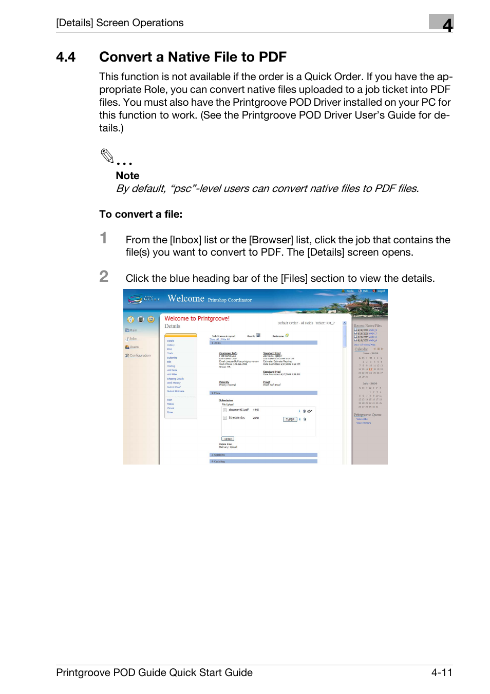 4 convert a native file to pdf, Convert a native file to pdf -11 | Konica Minolta Printgroove User Manual | Page 72 / 114