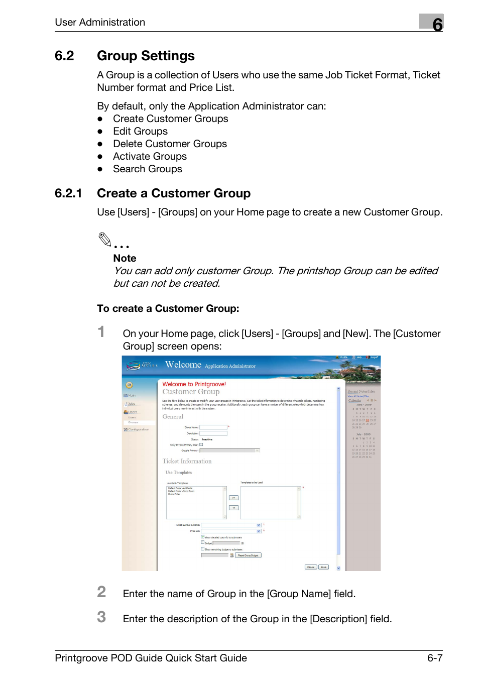 2 group settings, Group settings -7, Create a customer group -7 | Konica Minolta Printgroove User Manual | Page 82 / 114