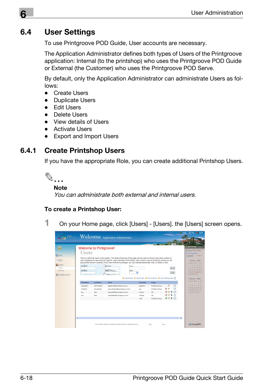 4 user settings, User settings -18, Create printshop users -18 | Konica Minolta Printgroove User Manual | Page 93 / 114