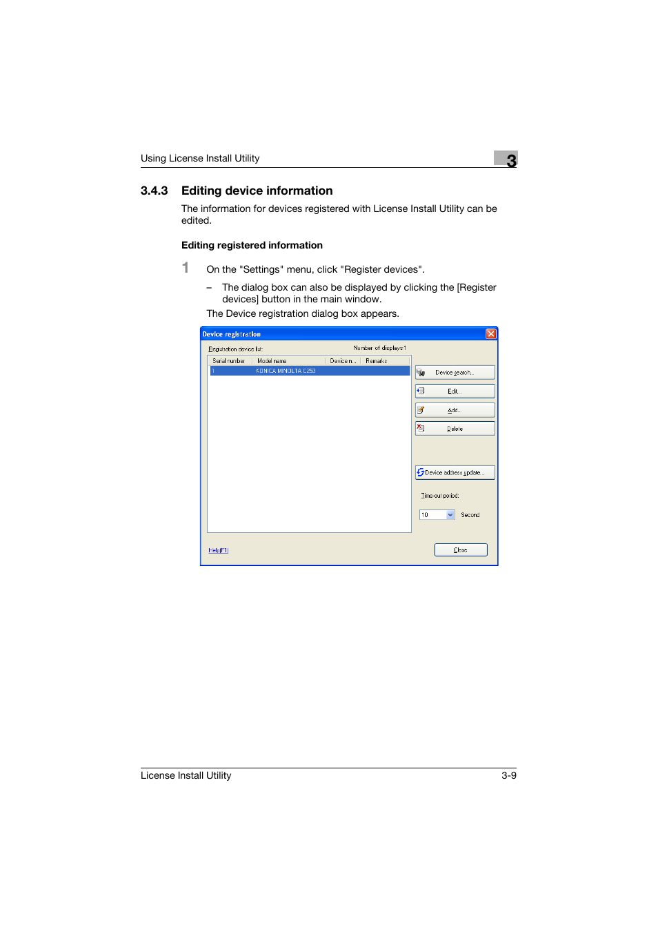 3 editing device information, Editing registered information | Konica Minolta bizhub C754 User Manual | Page 17 / 42