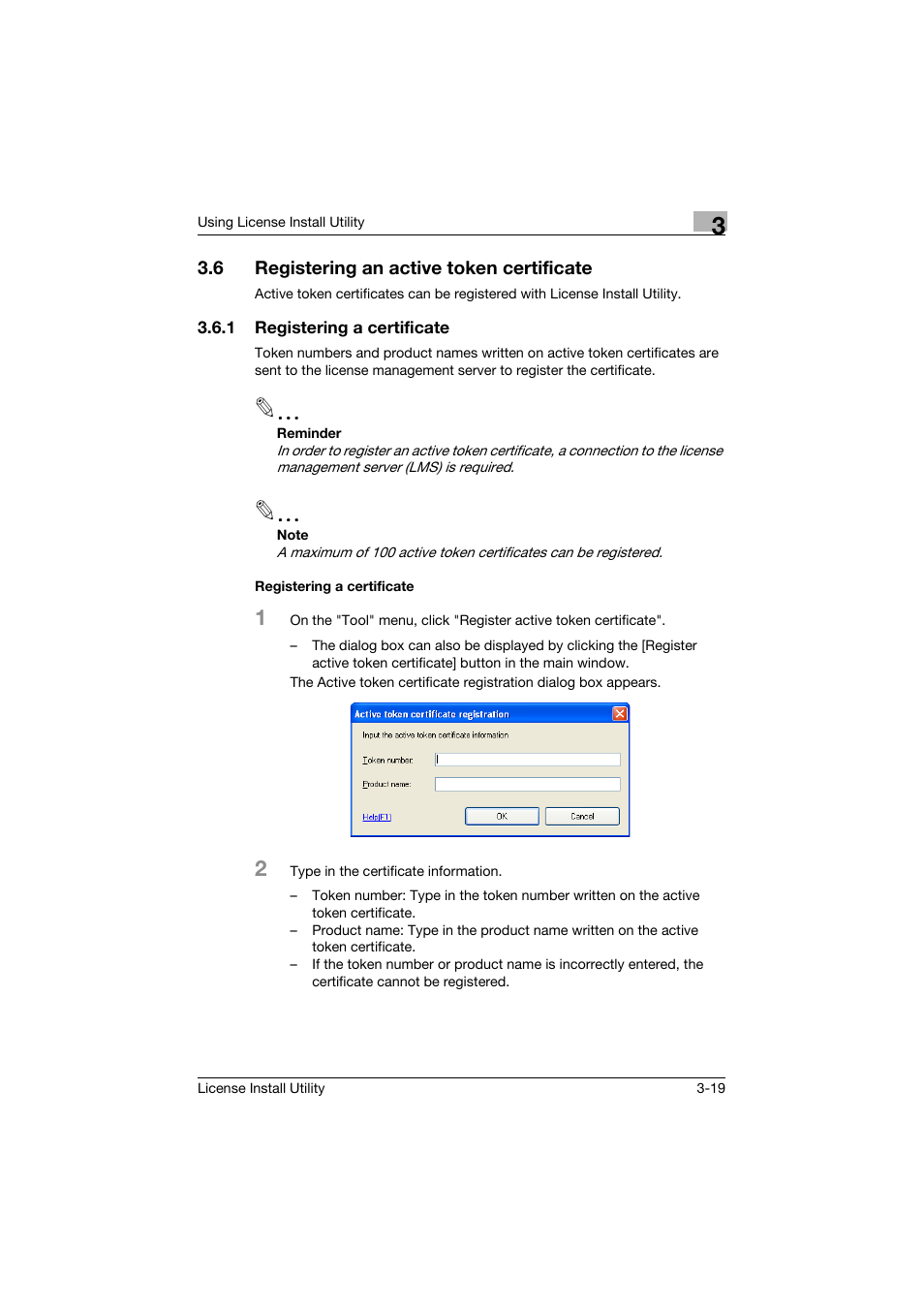 6 registering an active token certificate, 1 registering a certificate, Registering a certificate | Registering an active token certificate -19 | Konica Minolta bizhub C754 User Manual | Page 27 / 42