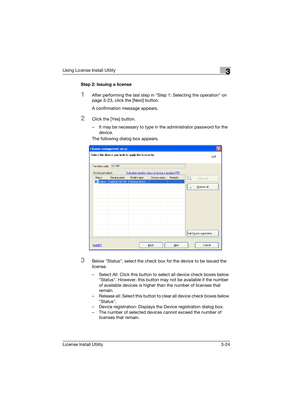 Step 2: issuing a license, Step 2: issuing a license -24 | Konica Minolta bizhub C754 User Manual | Page 32 / 42