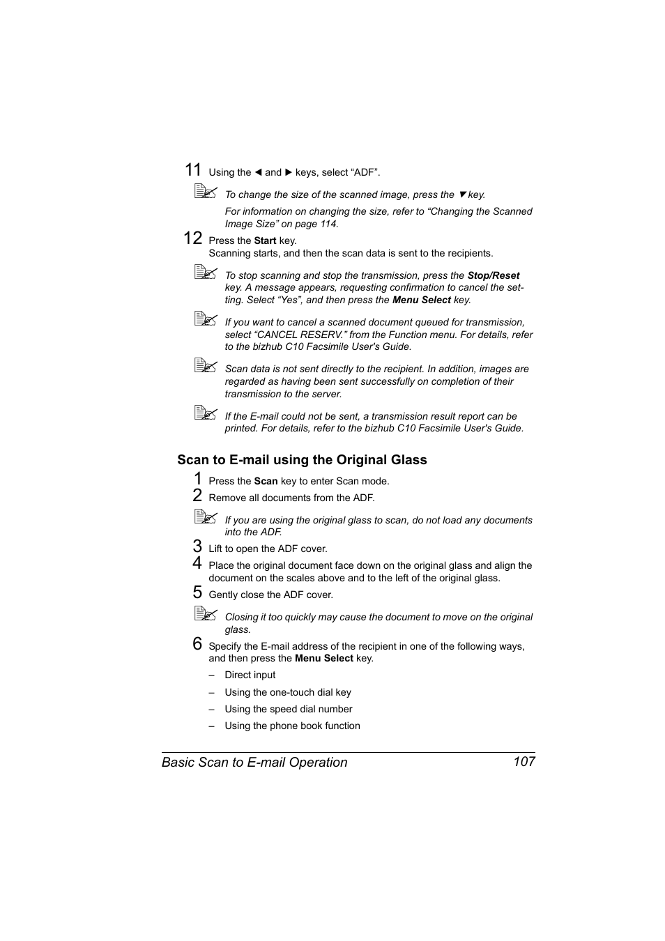 Scan to e-mail using the original glass, Scan to e-mail using the original glass 107 | Konica Minolta bizhub C10X User Manual | Page 121 / 236