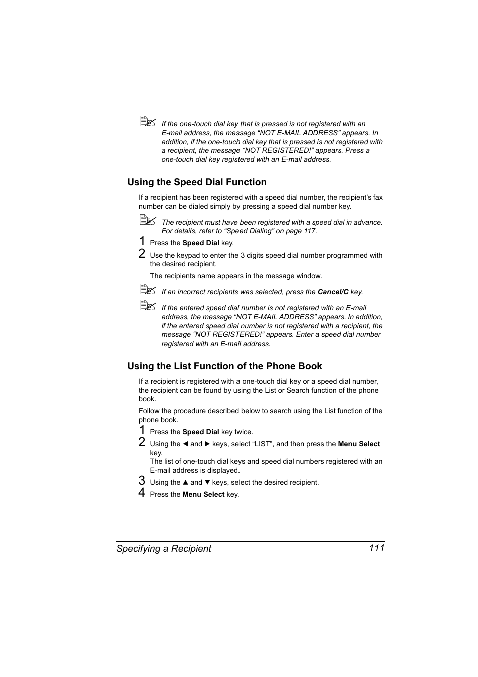 Using the speed dial function, Using the list function of the phone book | Konica Minolta bizhub C10X User Manual | Page 125 / 236