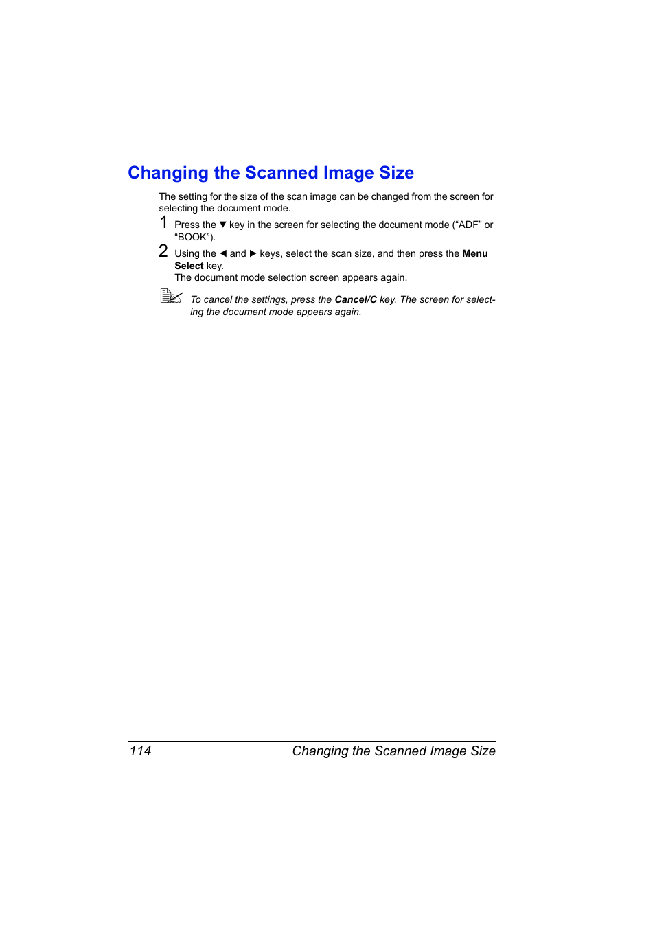 Changing the scanned image size, Changing the scanned image size 114 | Konica Minolta bizhub C10X User Manual | Page 128 / 236