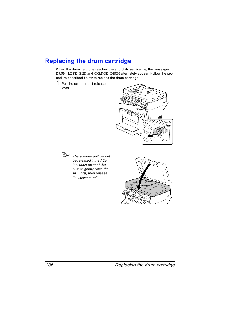 Replacing the drum cartridge, Replacing the drum cartridge 136 | Konica Minolta bizhub C10X User Manual | Page 150 / 236