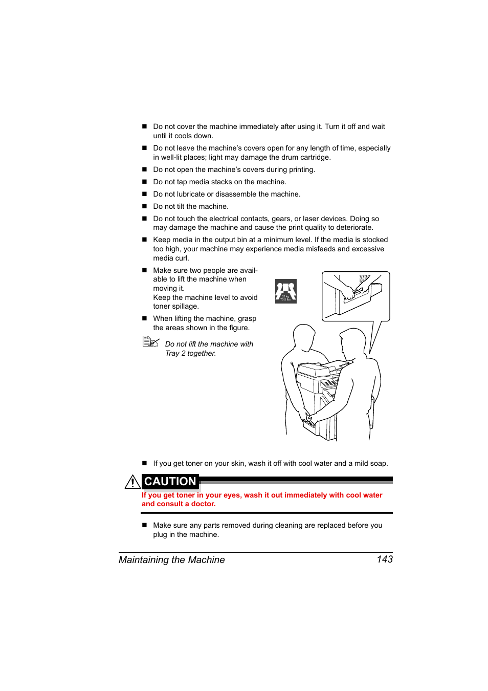 Caution, Maintaining the machine 143 | Konica Minolta bizhub C10X User Manual | Page 157 / 236