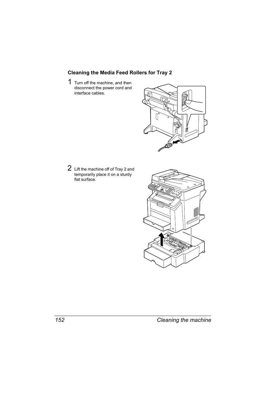 Cleaning the media feed rollers for tray 2, Cleaning the media feed rollers for tray 2 152 | Konica Minolta bizhub C10X User Manual | Page 166 / 236