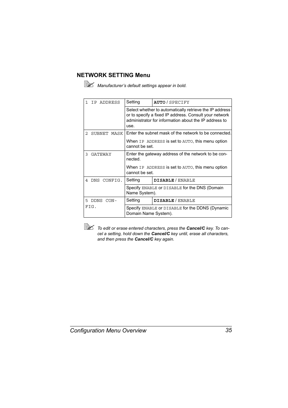 Network setting menu, Network setting menu 35 | Konica Minolta bizhub C10X User Manual | Page 49 / 236