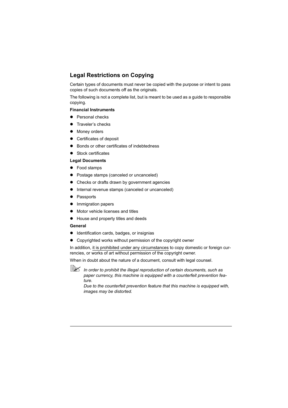 Legal restrictions on copying | Konica Minolta bizhub C10X User Manual | Page 5 / 236