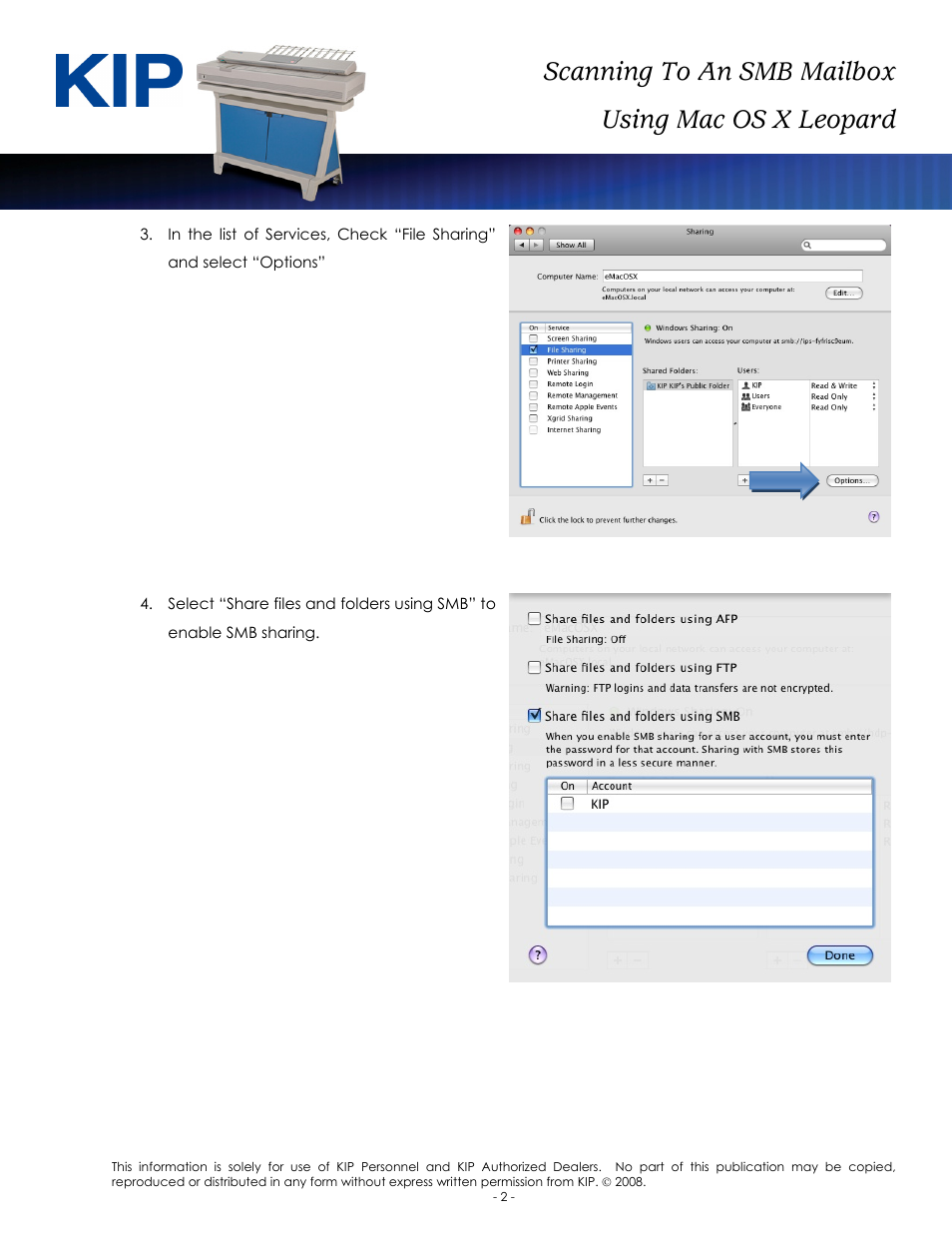 Scanning to an smb mailbox using mac os x leopard | Konica Minolta KIP Color 80 User Manual | Page 4 / 12