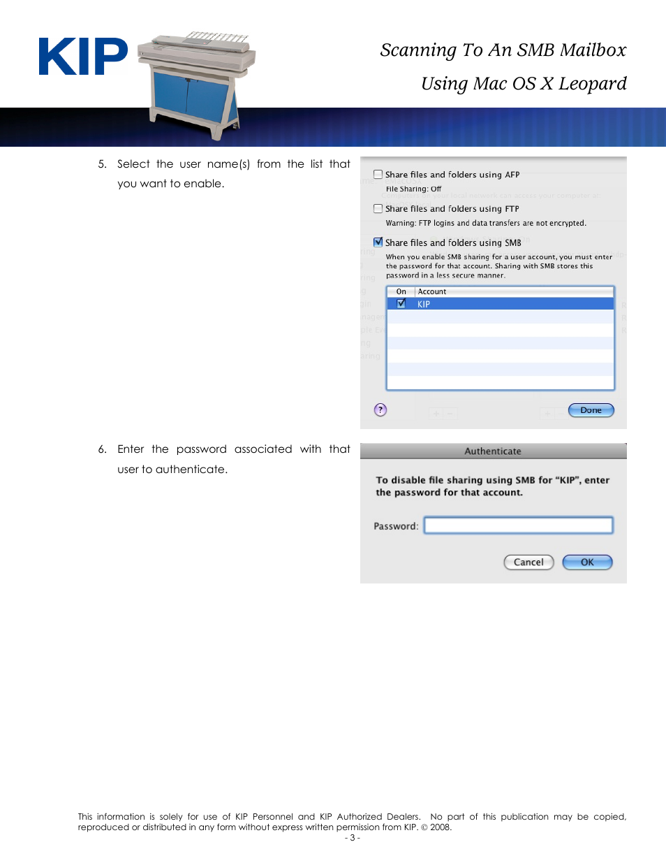 Scanning to an smb mailbox using mac os x leopard | Konica Minolta KIP Color 80 User Manual | Page 5 / 12