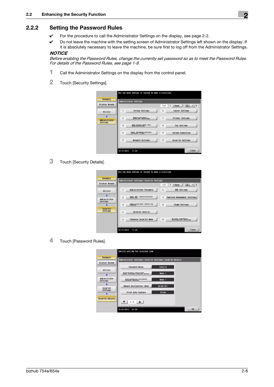 2 setting the password rules, Setting the password rules -8 | Konica Minolta bizhub 654e User Manual | Page 21 / 58